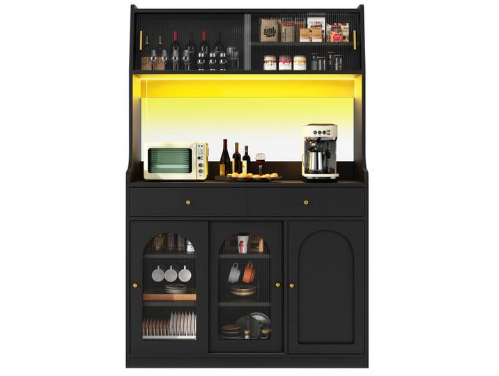 Redom Buffetschrank 120/40/180 cm, mit LED-App-Steuerung und 2 Schubladen, Schwarz, 120x180x40 cm, Esszimmer, Anrichten, Buffetschränke
