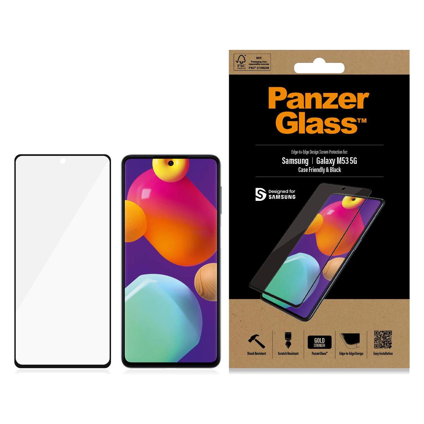 PanzerGlass Gehärtetes Glas E2E Regular Samsung M53 Hülle Freundliches Schwarz (1 Stk., Samsung Galaxy A23, Samsung Galaxy A54 5G, Samsung Galaxy M53 5G) (7307)
