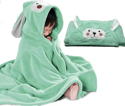 Uplift Curations Super Soft Baby Hooded Towel Bathrobe Cozy Wrap & Swaddle For Newborns green