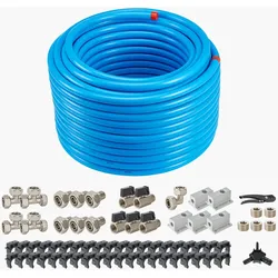 VEVOR Luftkompressor-Leitungssatz, 60,96 m x 19,05 mm, HDPE-Aluminium-Druckluftrohrsystem, auslaufsicher und einfach zu installieren, Druckluftleitungs-Schlauchsatz für Garagenwerkstätten, blau