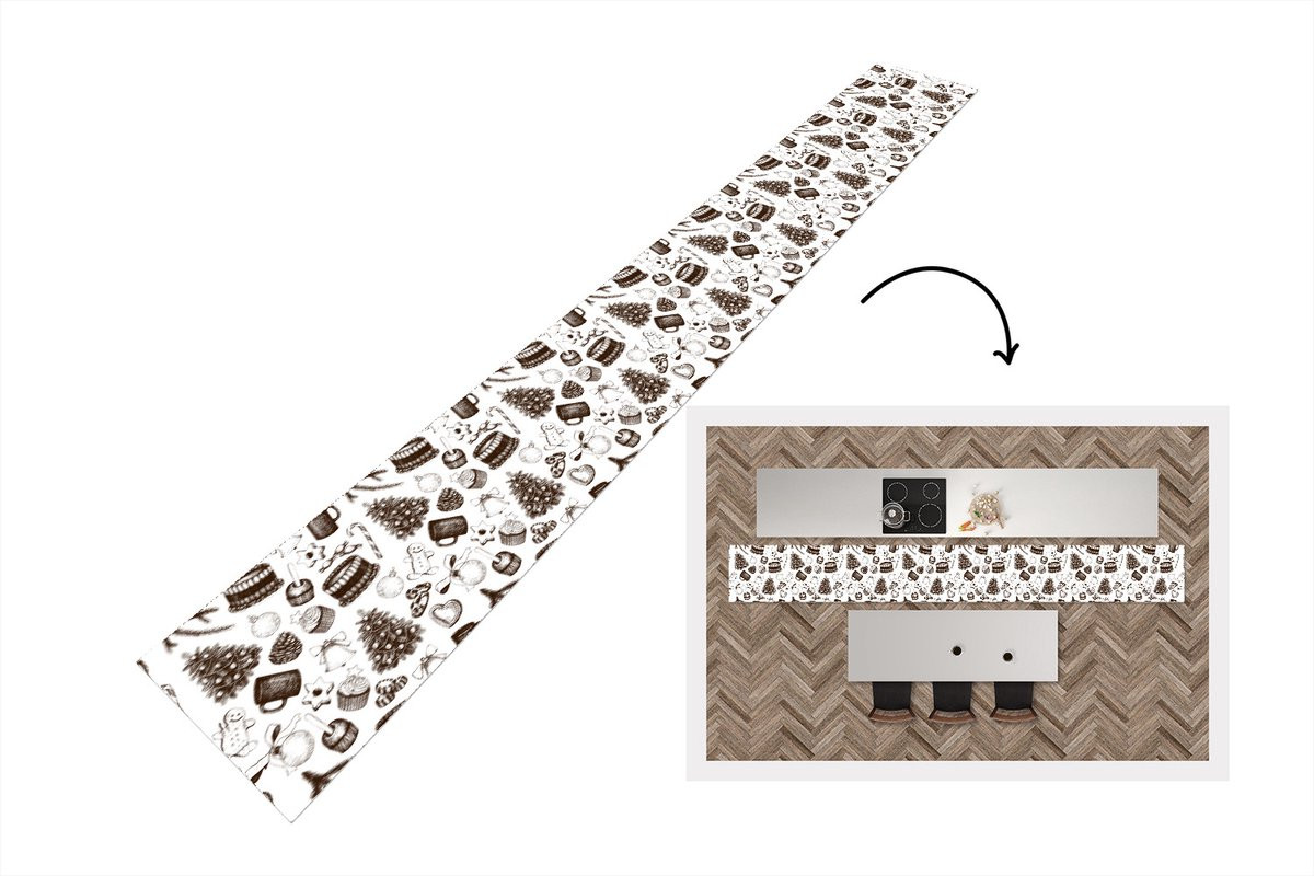 KitchenYeah Keukenloper Vintage Kerst Patronen December Vinyl Breedte: 50 cm, Lengte: 400 cm
