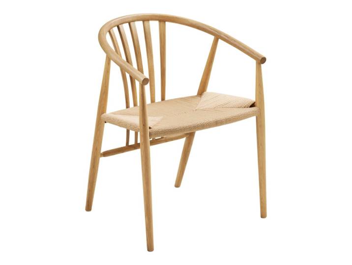 Fauteuil de table en chêne massif et rotin naturel