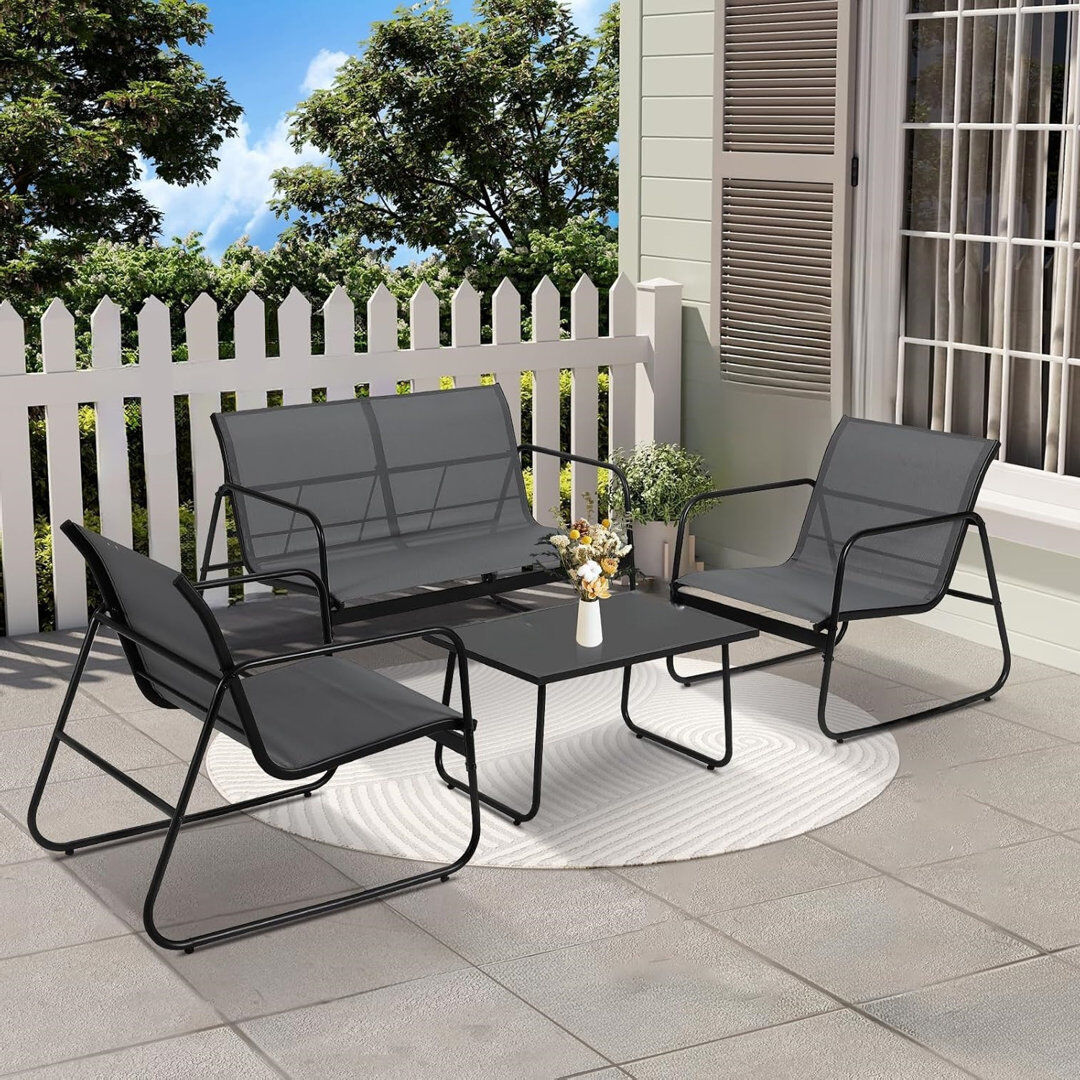 Blue Elephant Metal 4 - Person Multiple Chairs Seating Group Black 4