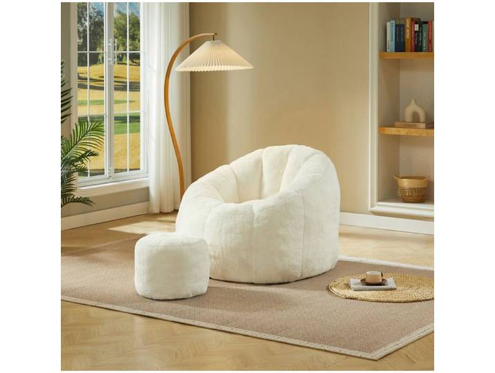 SENVIRO Fauteuil pouf adulte avec repose-pieds 105 x 105 x 70 cm blanc cassé