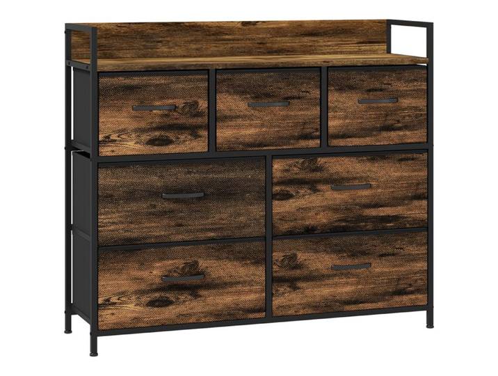 CollaHausse Commode industrielle avec 7 tiroirs en tissu et cadre en acier 98x29x85 cm marron et noir