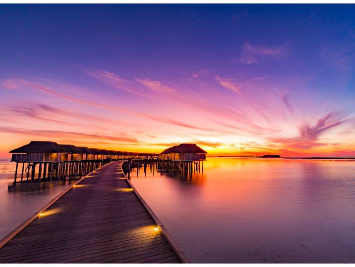 Fototapete PAPERMOON Sunset Pier Maldives , bunt, B:2,5m L:1,86m, Vlies, Tapeten, Fototapete