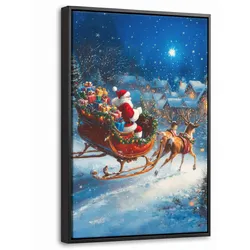 LEINWAND Bilder mit Rahmen - Weihnachtsmann - Rentier - Weihnachten - Schnee - 20x30