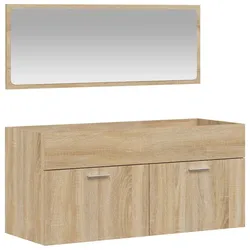 Helloshop26 - Wandhängender Badezimmerschrank mit Spiegel 100 x 38,5 x 46 cm minimalistisches Design großer Stauraum Holzwerkstoff 02_0049279