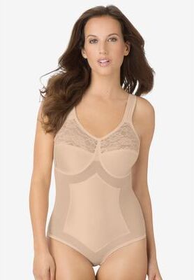 Plus Size Women's Firm Control Power Mesh Bodysuit Secret Solutions® Classic Shaper by Secret Solutions in Nude (Size 18/20) Shapewear