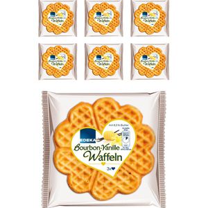 Edeka Waffeln Herzwaffeln Bourbon-Vanille, Belgische Waffeln, pur, einzeln verpackt, 990 g, 6 x 3 Stück