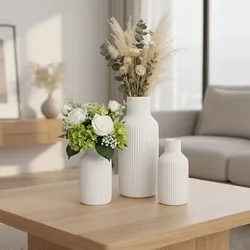 Relaxdays Vasen 3er Set aus Keramik Weiß