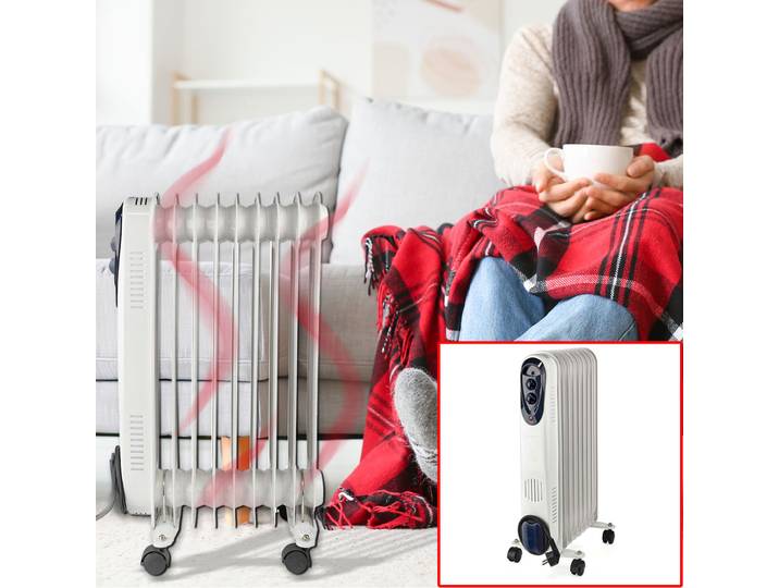 Mobiler Öl Radiator, 9 Rippen, Heizkörper, 800, 1200, 2000 W