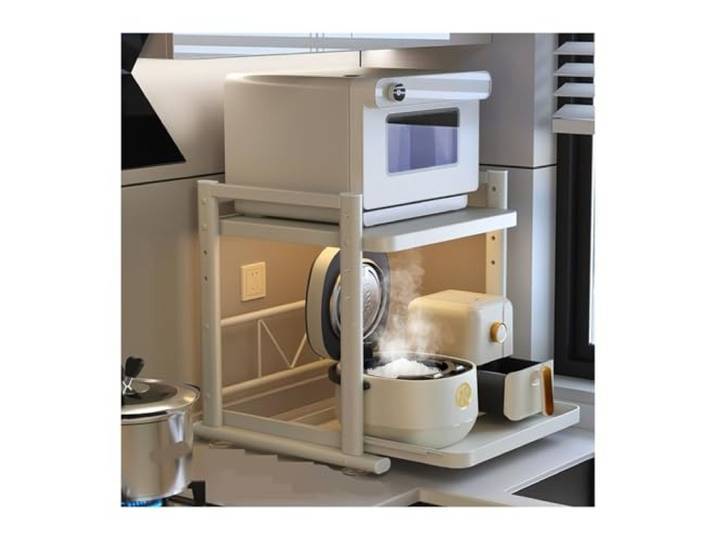 Mikrowellenregal Ausziehbarer Reiskocherständer, Mikrowellenständer For Die Küche, Multifunktions-Elektrotopf Und Backofen-Aufbewahrungsständer Auf Der Arbeitsplatte Küchenregal Stehend(64cm)