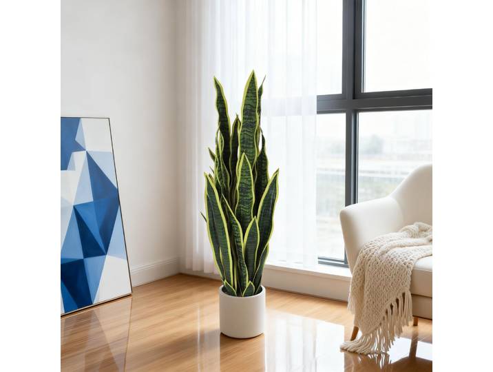 Plante Serpent Artificielle en Pot, Sansevieria Trifasciata Réaliste, Plante Artificielle, Faux Verdure pour la Décoration de la Maison, du Bureau et du Salon