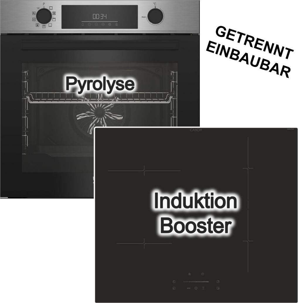 HERDSET Beko Backofen Pyrolyse + Candy Induktionskochfeld Booster-Funktion hOn-App autark 60cm