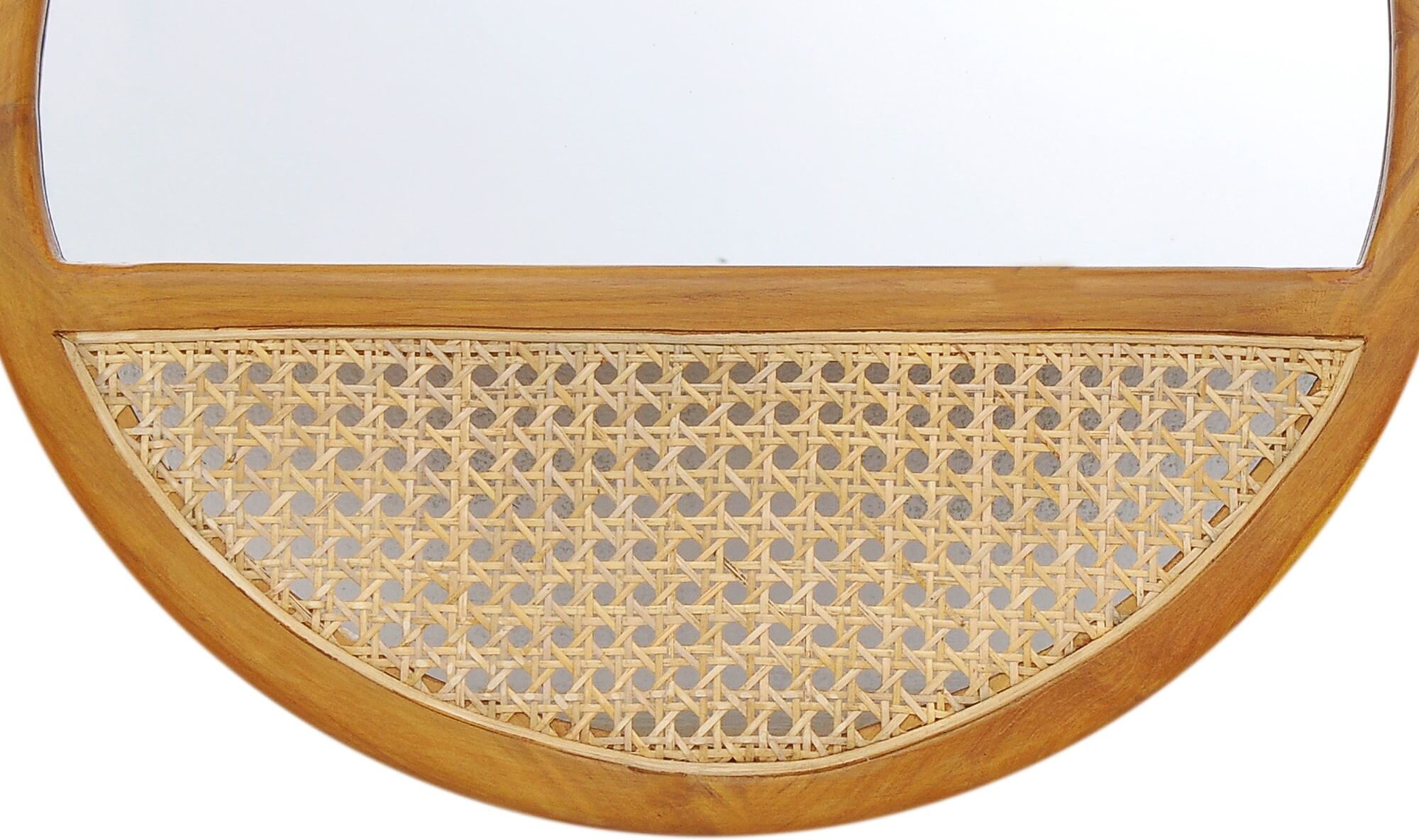 Wandspiegel SIT "Dénia rund mit Rattangeflecht & Teakholzrahmen", beige (natur), B:60cm H:60cm T:3cm Ø:60cm, Geflecht Rattan, Massivholz, Spiegel, Wandspiegel, Rattangeflecht im unteren Drittel für natürlichen Blickfang