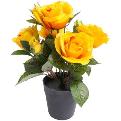 Kunstblume BOTANIC-HAUS "Rosenbusch", gelb, B:20cm H:27cm T:20cm Ø:20cm, Kunststoff, Kunstpflanzen