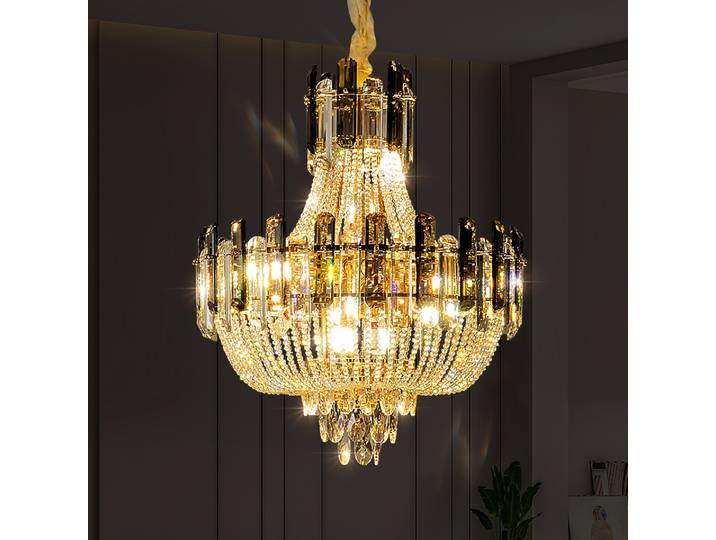 Lustre de plafond en cristal de luxe léger 2025, cristal ambre et gris fumé, circulaire, pour salon, lampes de plafond élégantes, LED