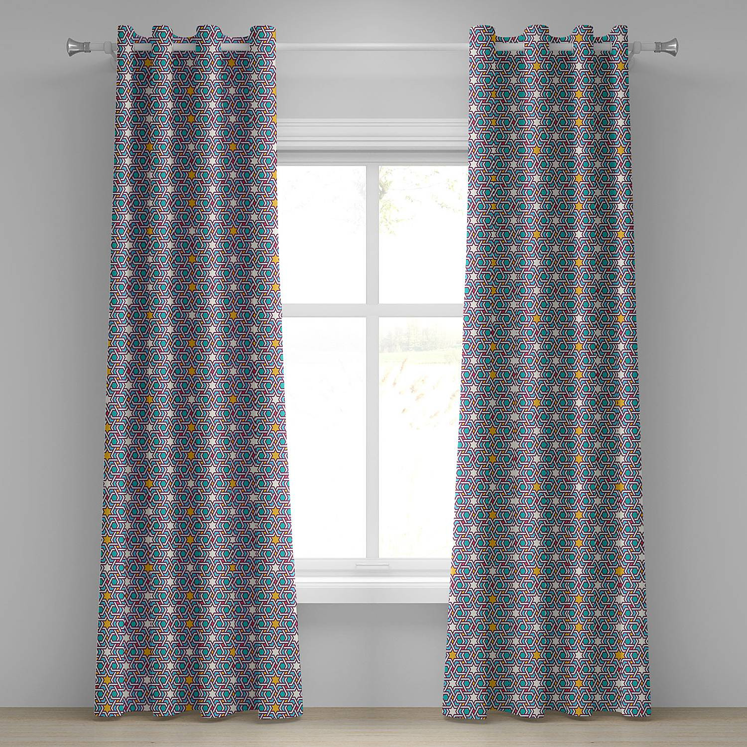 home24 Gordijn Stars set van 2 met ringen, meerkleurig, Hoogte: 225 cm