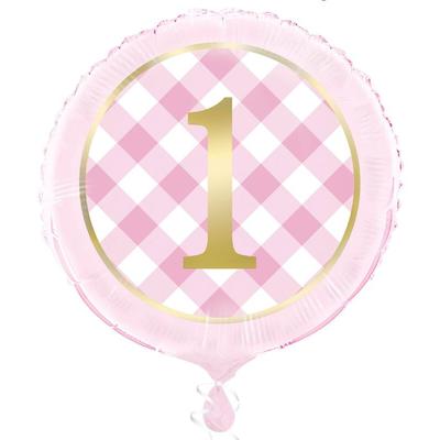 Folienballon 1. Geburtstag Vichy Karo rosa