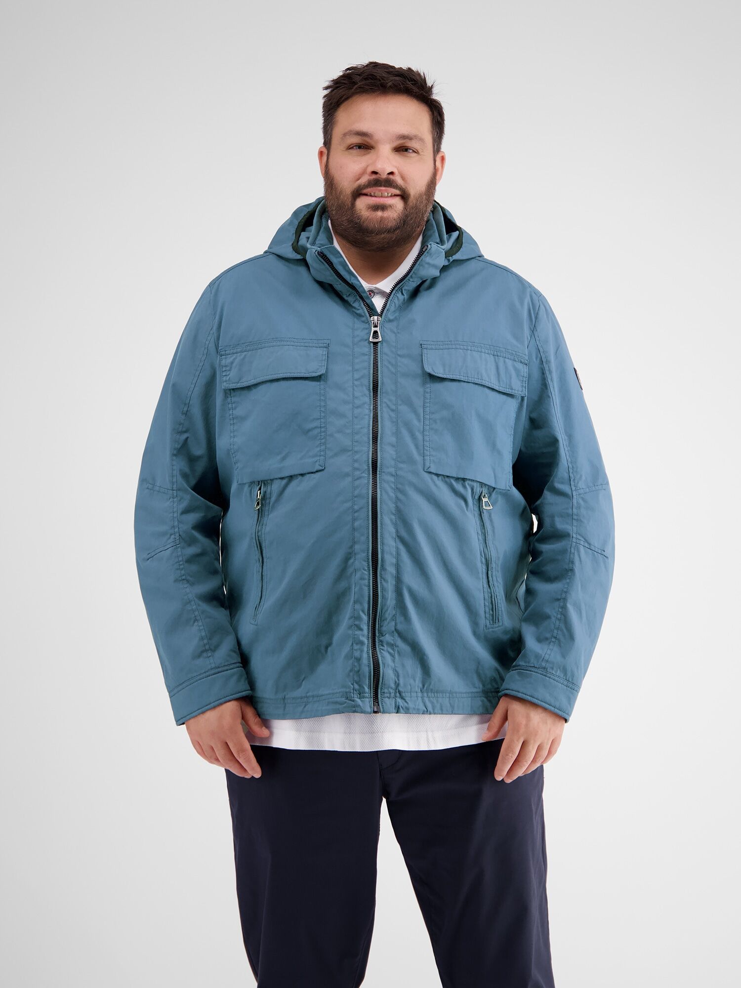 Outdoorjacke LERROS "Blouson mit abnehmbarer Kapuze", Herren, Gr. 3XL, blau (crispy blau), 75% Baumwolle, 25% Polyamid, Jacken Outdoorjacke crispy blau 3XL