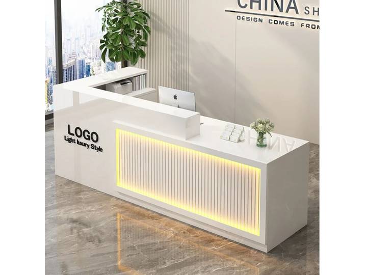 Comptoir de réception simple pour salon, décorations modernes, bureaux de caisse, mobilier de bureau et de réception pour salon