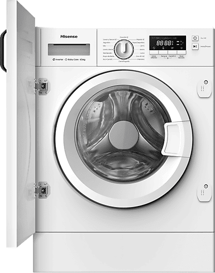 Lavadora secadora integrable - Hisense WD3M841BWIES , 8 kg /6 kg, 19 programas, Lavado Secado 1h, Inverter, Sin Panelar