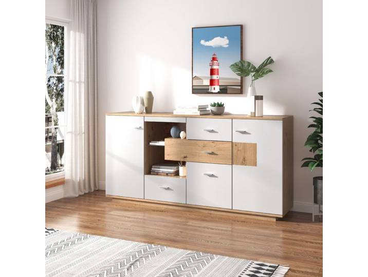 Nouveau buffet moderne Premium sense avec beaucoup d'espace de rangement avec éclairage LED 160x40x77cm 2 portes 4 tiroirs