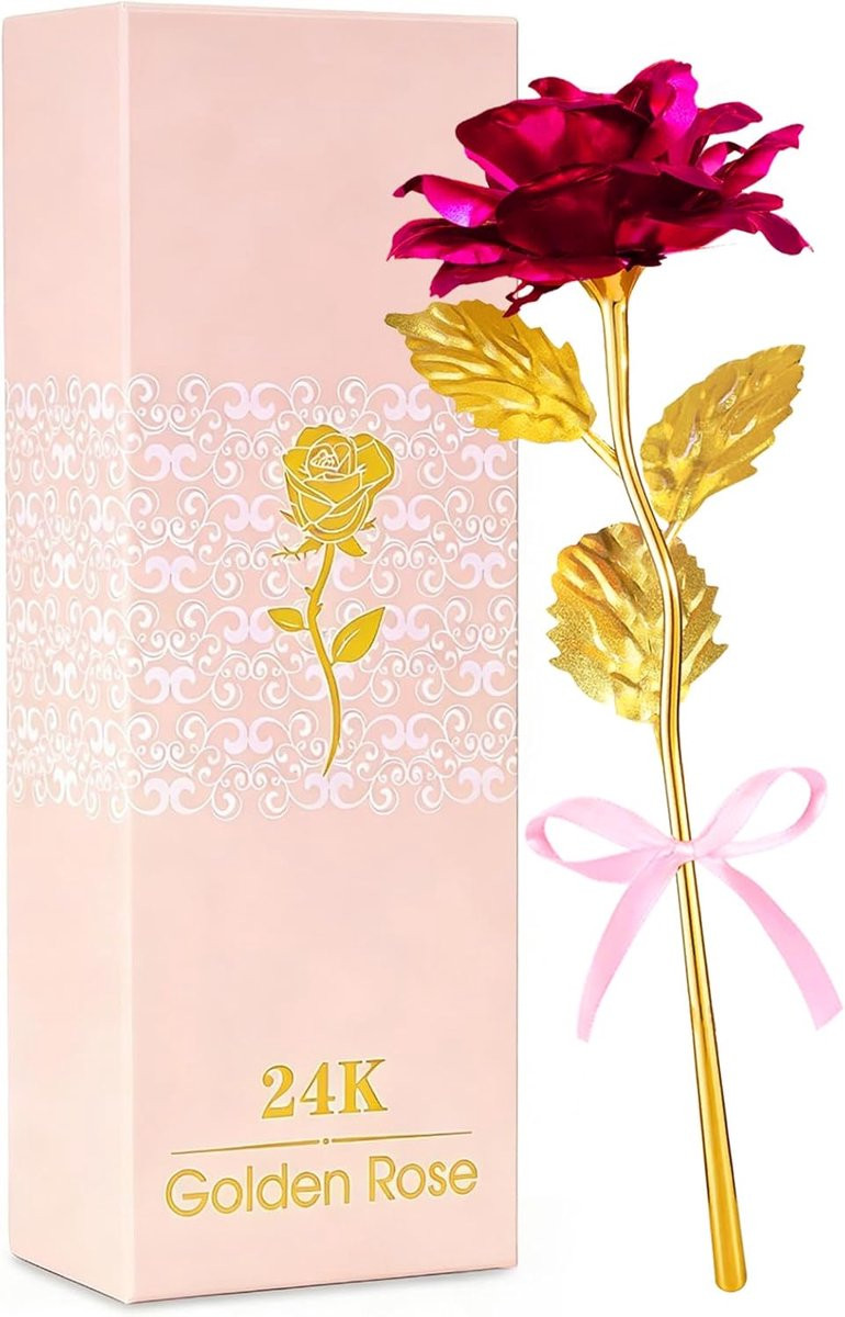 Gouden Folie Roos Kunstbloem Decoratie Roze - 1 Stuk