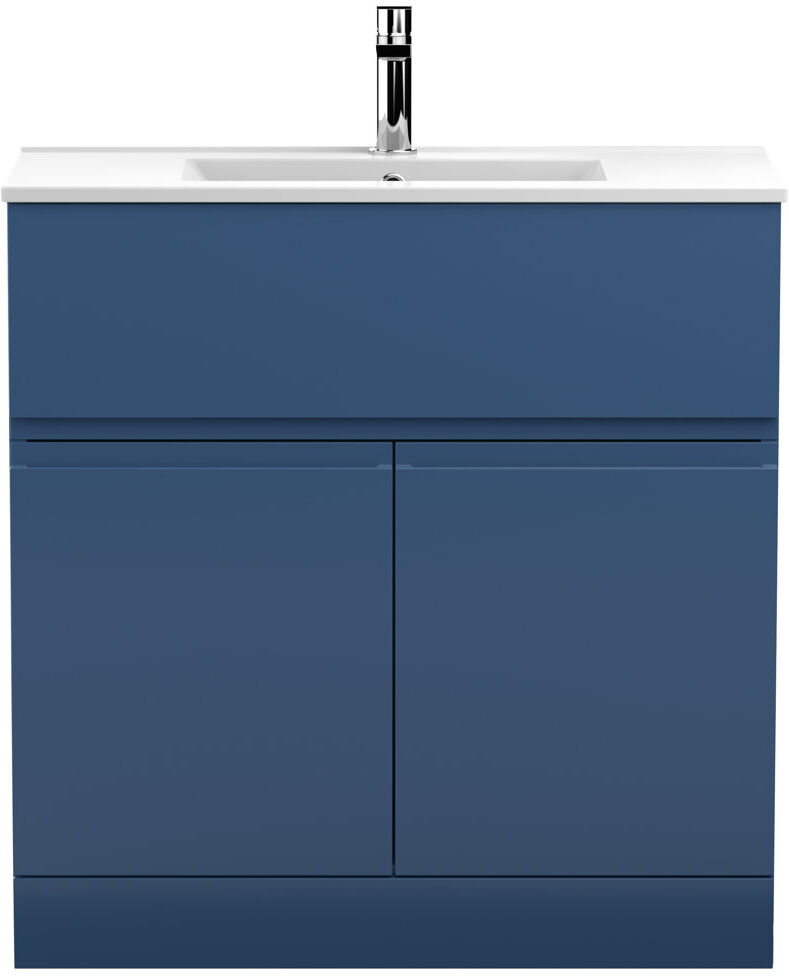 Nuie Urban 810 mm Freestanding Single Vanity with Integrated Ceramic Basin Satin Blue 810mm W