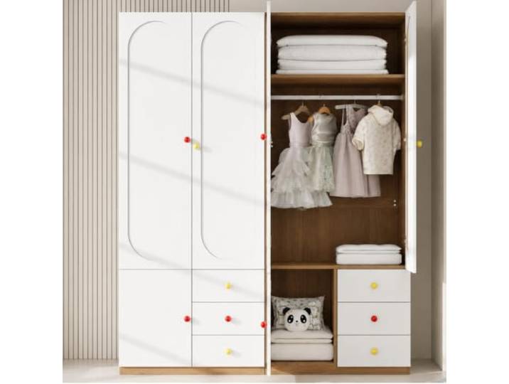 I0I&I0I Kinderkleiderschrank mit Schubladen Mit Kleiderstange und Keramikgriffen für Kinderzimmer und Schlafzimmer (2 Sets)