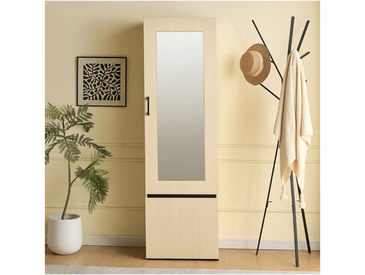 Garderobenschrank étroit avec miroir EVRYAE 54 x 34 5 x 179 5 cm tringle escamotable MDF bois