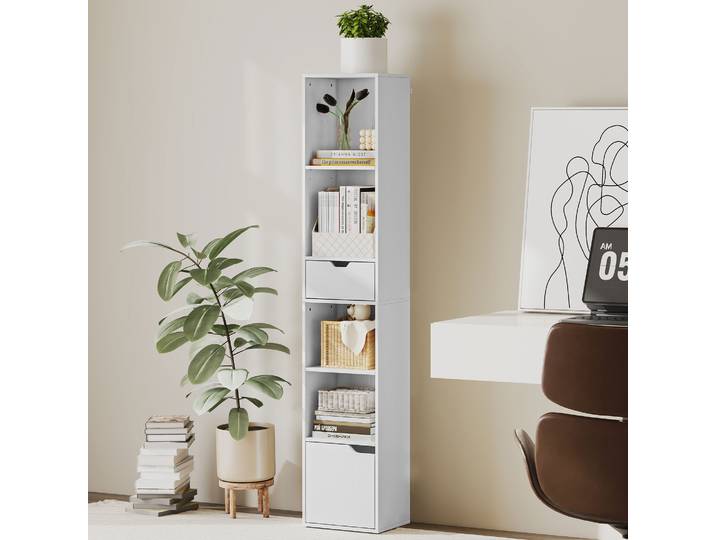 HOMCOM Étagère 6 Niveaux Blanc avec Tiroir et Porte Modulable