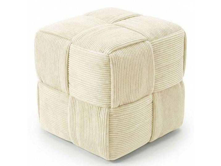 Pouf carré tapissé en velours côtelé - Design moderne - Kosita Ivoire