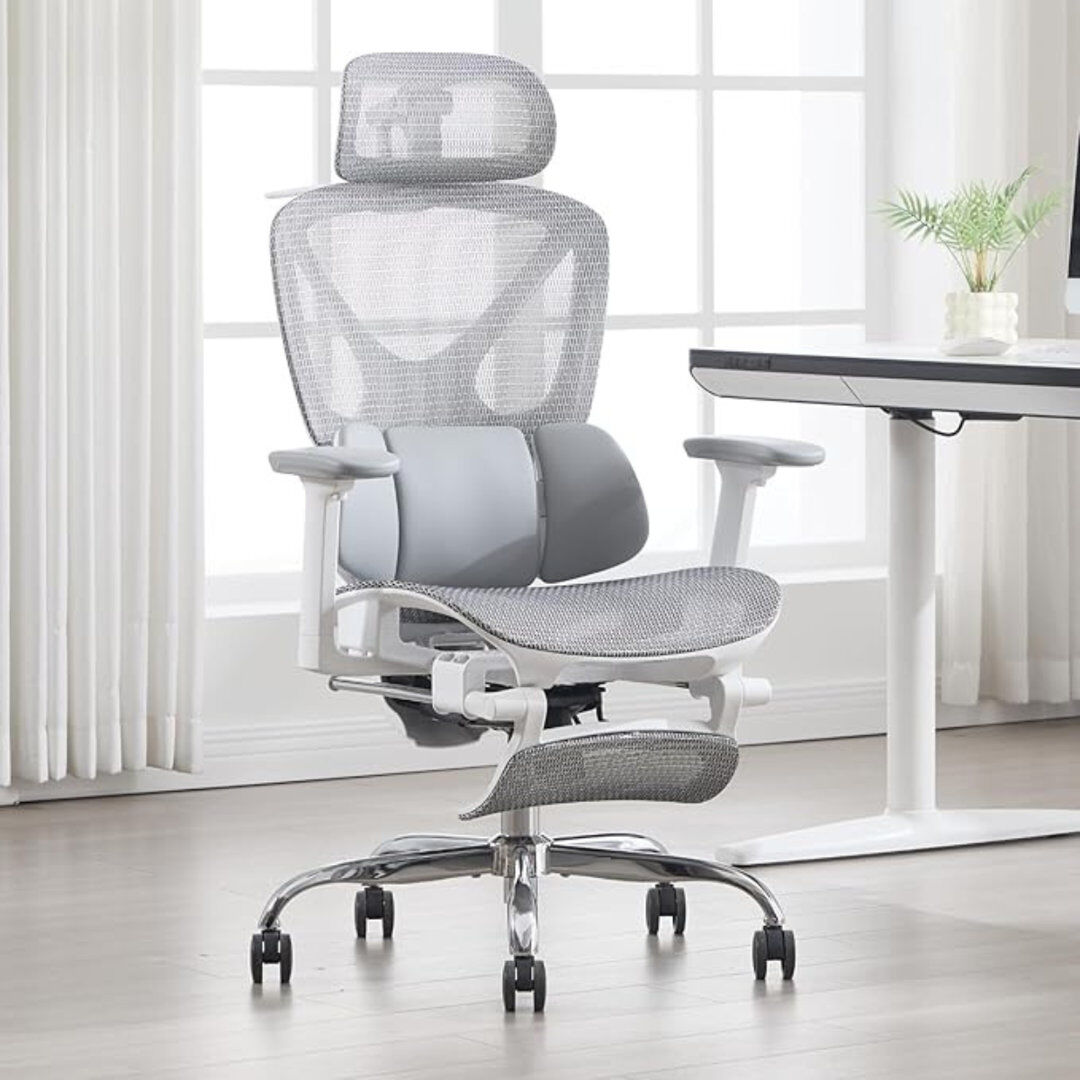 East Urban Home Wahson Office Chair Executive Manager Desk Chair with Adjustable Recline Ergonomic Computer Chair with Footrest for Office Workplace, Grey 70cm W X 74cm D