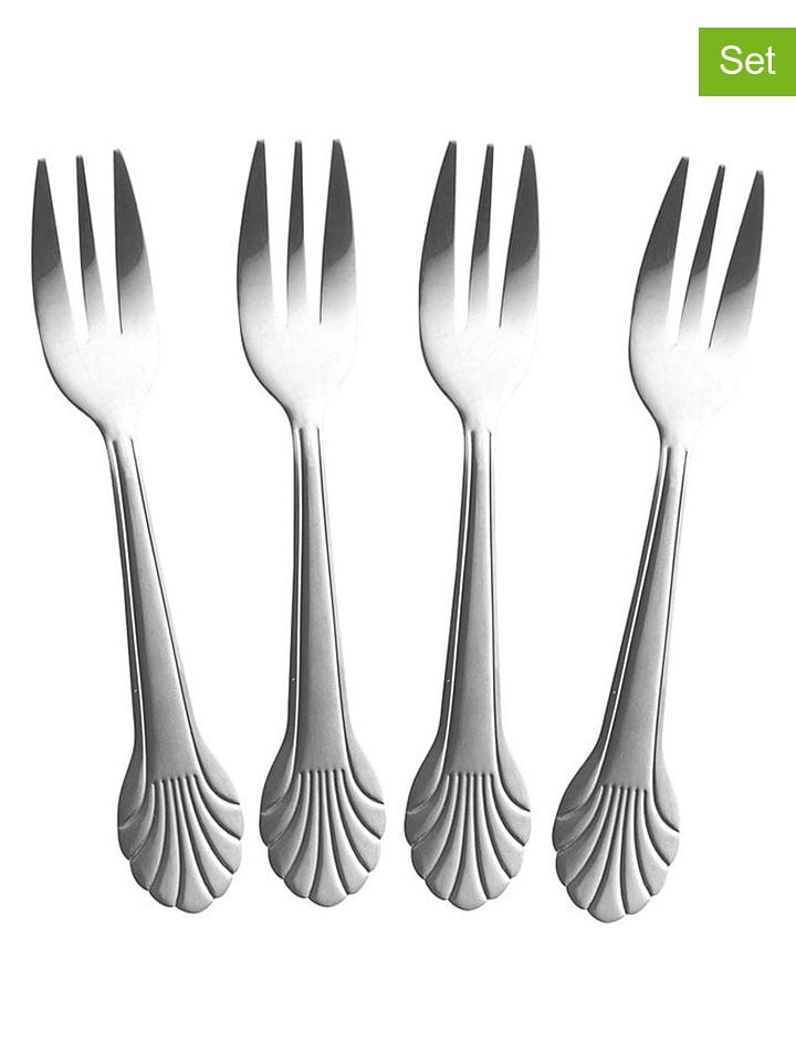 Rice 4er-Set: Kuchengabeln "Seashell" in Silber - (H)14 cm - onesize