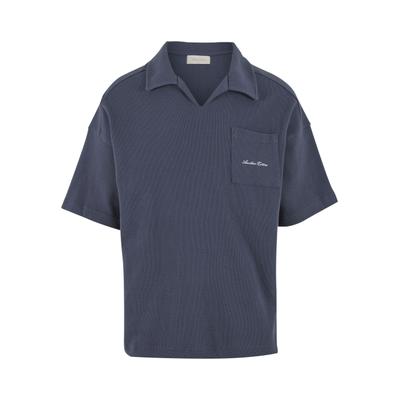 Poloshirt ANOTHER COTTON LAB "Another Cotton Lab", Herren, Gr. XS, blau, 100% Baumwolle, oversize, amerikanischer Ausschnitt, Shirts