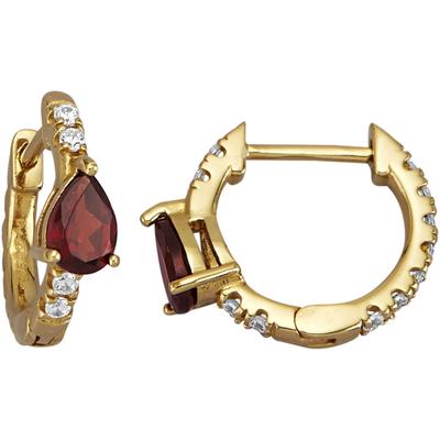 Paar Creolen FIRETTI "Schmuck Geschenk Silber 925 Ohrschmuck Ohrringe Tropfen", rot (gelbgoldfarben, dunkelrot, kristallweiß, dunkelrot, kristallweiß), Ohrringe, Damen, 14mm, Silber 925 (Sterlingsilber), mit Granat, Zirkonia (synth.)
