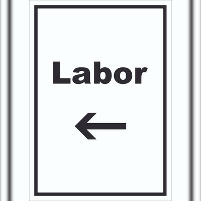 HB-Druck Labor Schild mit Text und Richtungspfeil links untersuchen forschen hochkant A0 (841x1189mm)
