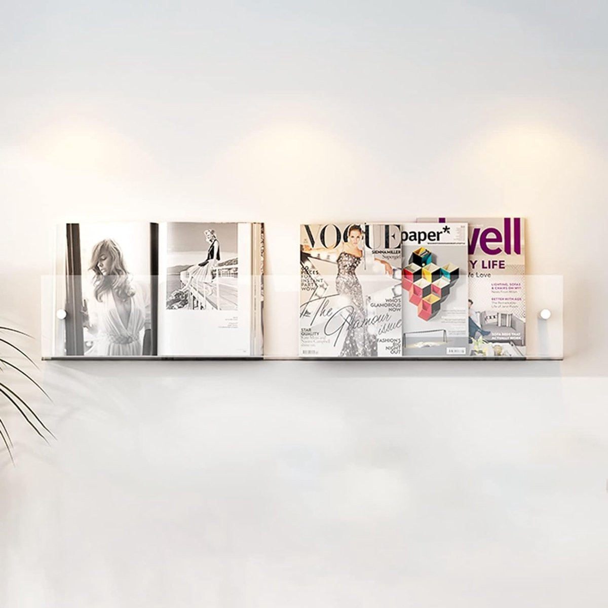 Transparante wandmontage magazine rek voor A4 brochures en informatie van helder acryl
