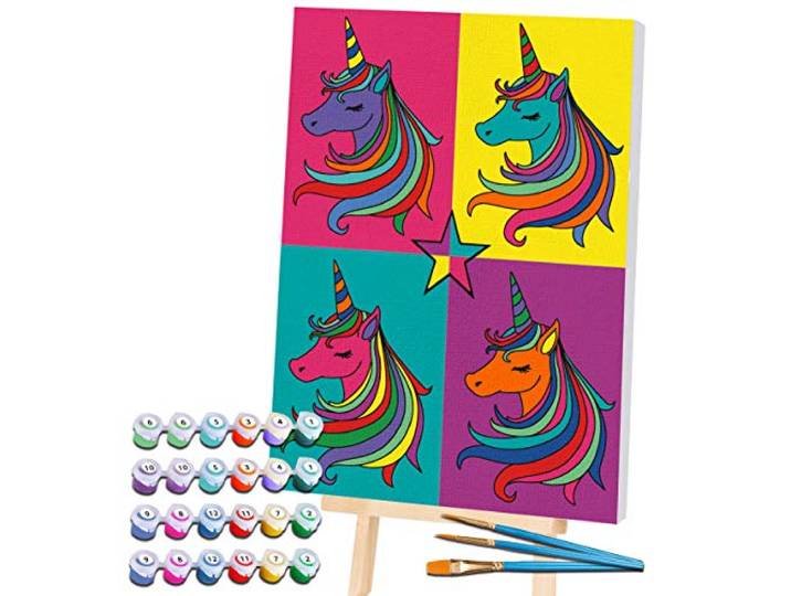 SPLAT PLANET Eenhoorn Pop art Schilderen Op Nummers Ingelijst, Fluorescerende Neon Verf, Kleuren Op Nummer, Schilderen Voor Wall Art, Verf Op Nummer Kits Op Canvas, Schilderen Op Nummers Voor Volwassenen, Kinderen. 30x40cms