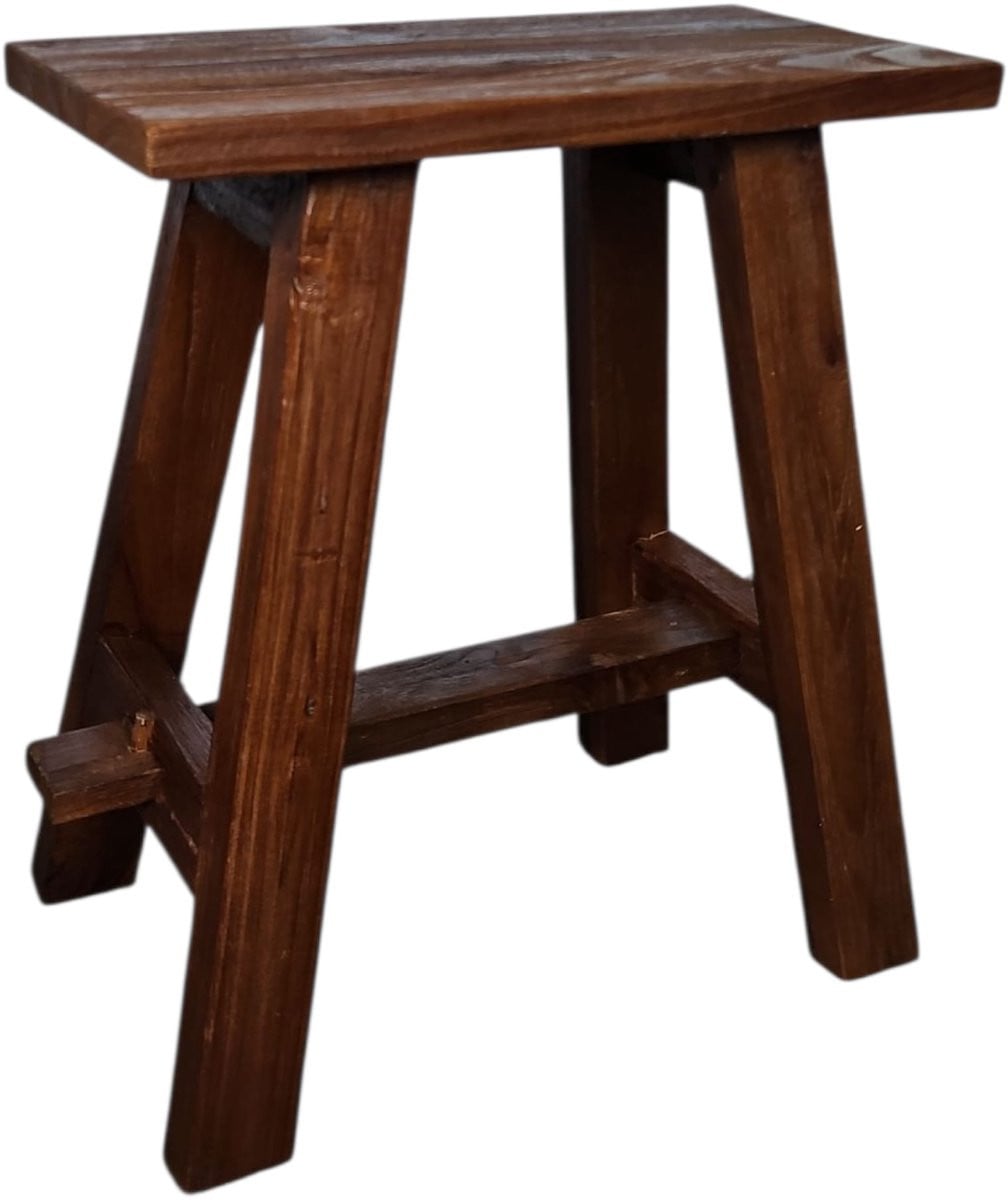 Handgemaakte kruk van gerecycled teak hout in walnoot kleur, Hoogte: 40 cm