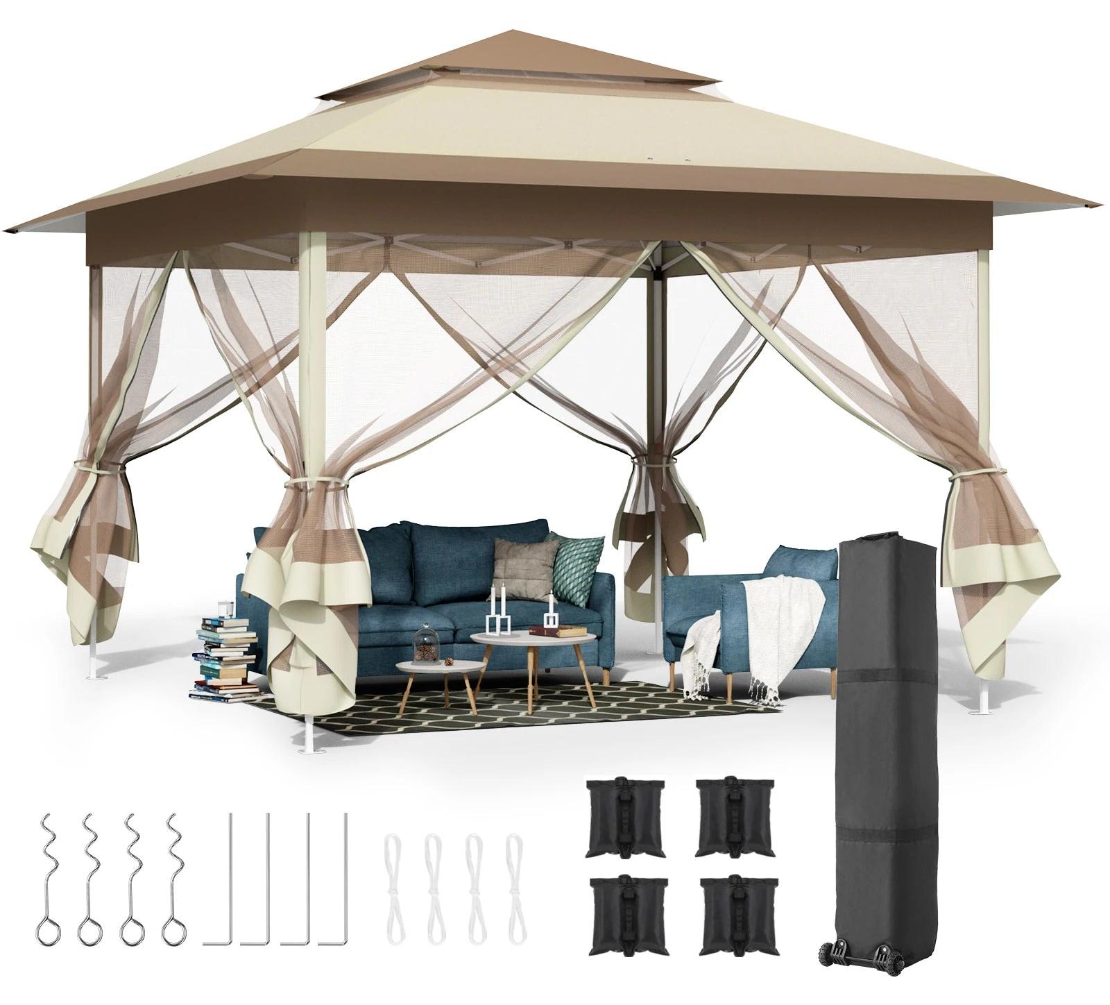 Pavillon-Zelt - Campingzelt - Faltbares Partyzelt - Zelte - 3,3 x 3,3 m - Wasserdicht - Mit 4 Moskitonetzen