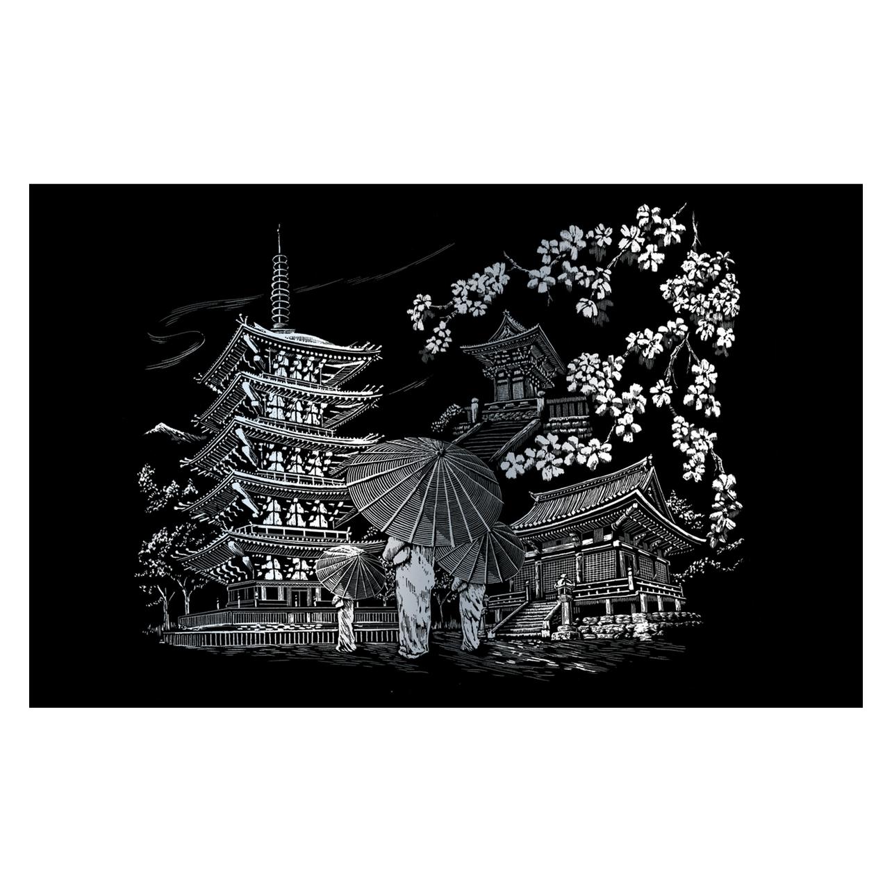 Pracht Kratzbild Kyoto Tempel silber 29x39cm (73058953)