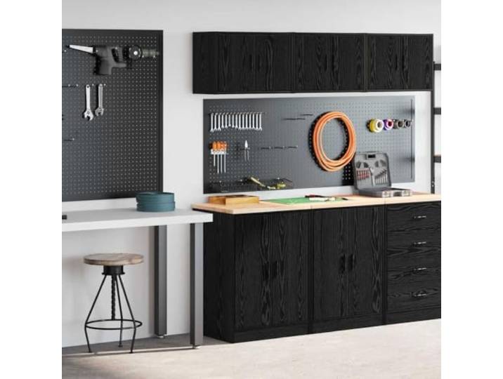 KGTKGTYER Garagenschränke 2er Set Schwarz Holzwerkstoff, Werkstatt-System Inklusive Wand- & Aufbewahrungsschrank, Vielseitige Stauraumlösung, Robust