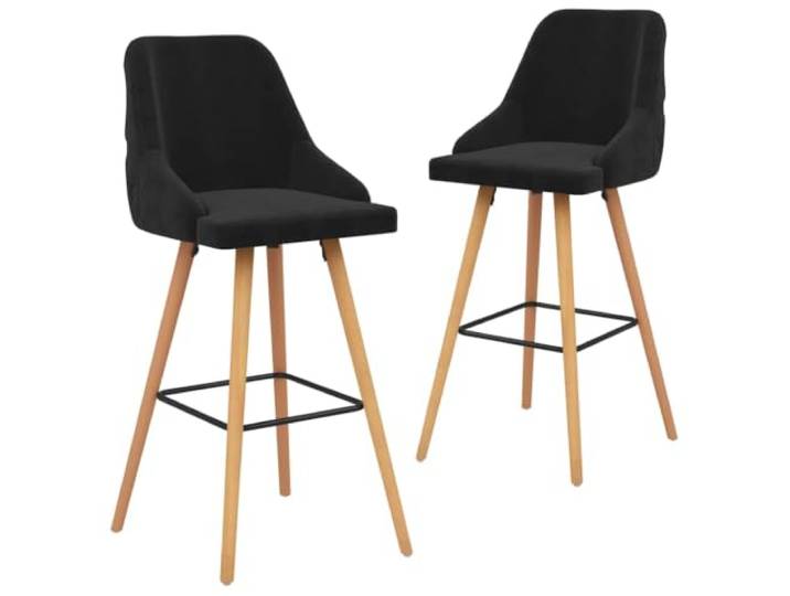 VIHHQGC Barhocker 2 STK. Schwarz Samt mit Buchenholzbeinen und Fußstütze Samtbezug, Buchenholzbeine, Fußstütze, 110 kg belastbar, für Zuhause, Büro, Bar, Café
