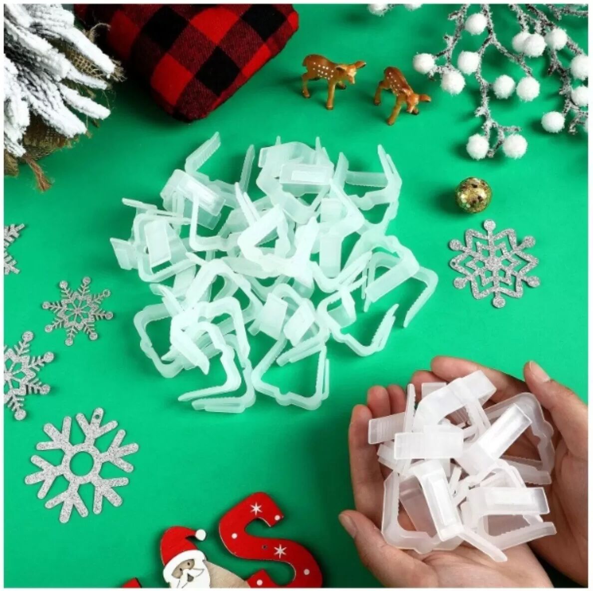 INF 50 Stück Weihnachtslichter Clips, Plastik Dachrinnenhaken für Außen Lichterketten, Dachlichthalter Transparent