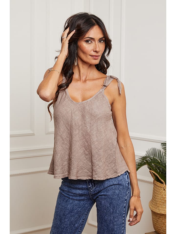 Fleur de Lin Leinen-Top "Filiale" in Beige - S