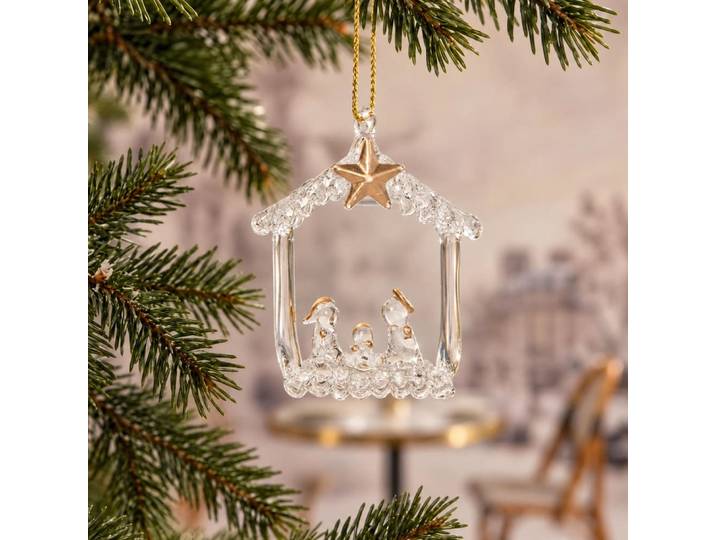 Weihnachtskrippe in klarem und goldenem Glas