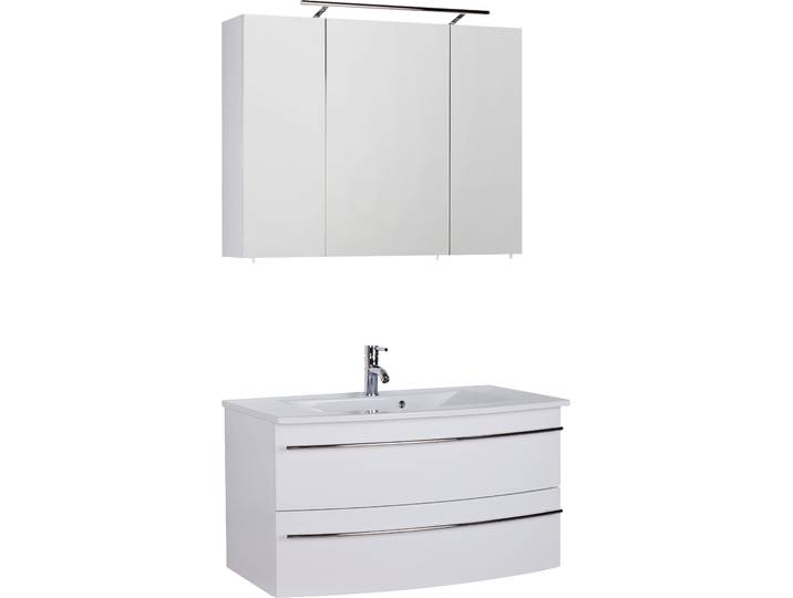 Badmöbel-Set SAPHIR 3040 , weiss (weiß glanz, weiß glanz), B:90cm, Kastenmöbel-Sets, Badmöbel-Set, Breite 90 cm
